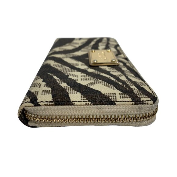 Michael Kors Jet Set Continental Wallet Vanilla MK Signature Tiger Stripes - Picture 6 of 12